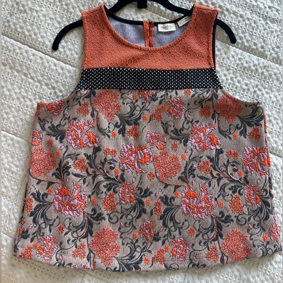 Anthropologie Tops - Anthropologie Meadow Rue Floral Sleeveless Top with Orange and Pink Accents SZ L